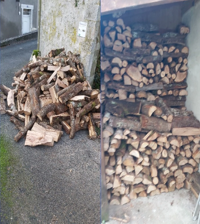 rangement de bois de chauffage à Baule